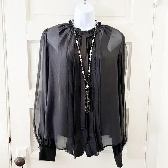 DOLCE & GABBANA 100% Silk Sheer Black Open Sleeve Top, Italian 44 / US M - Picture 3 of 15